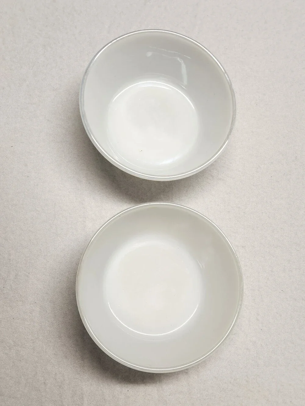 Federal Glass Moonglow Iridescent Pearl White Set of 2 Dessert Bowls Vintage MCM - Picture 4 of 11